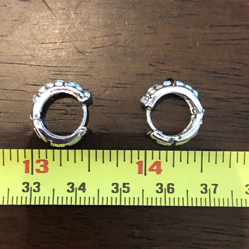 Small Rhinestone Silver Color Hoop Earrings - Picture 5 of 6